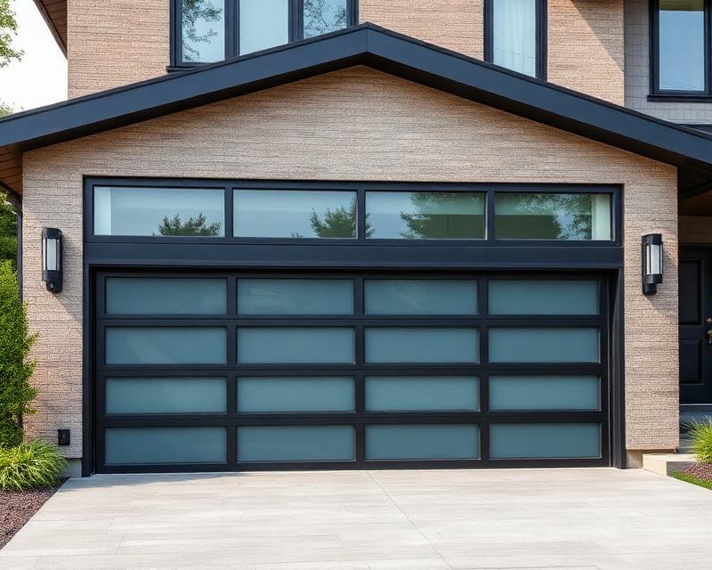 Modern garage door with glass panels installed in Lomita home