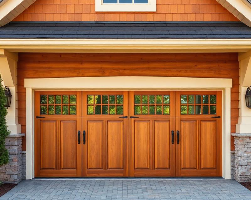 Carriage style wooden garage door installation